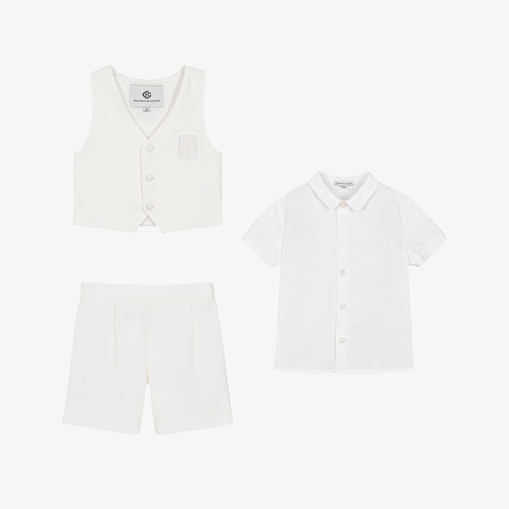 Beatrice & George-Boys Ivory & White Shorts Suit | Childrensalon
