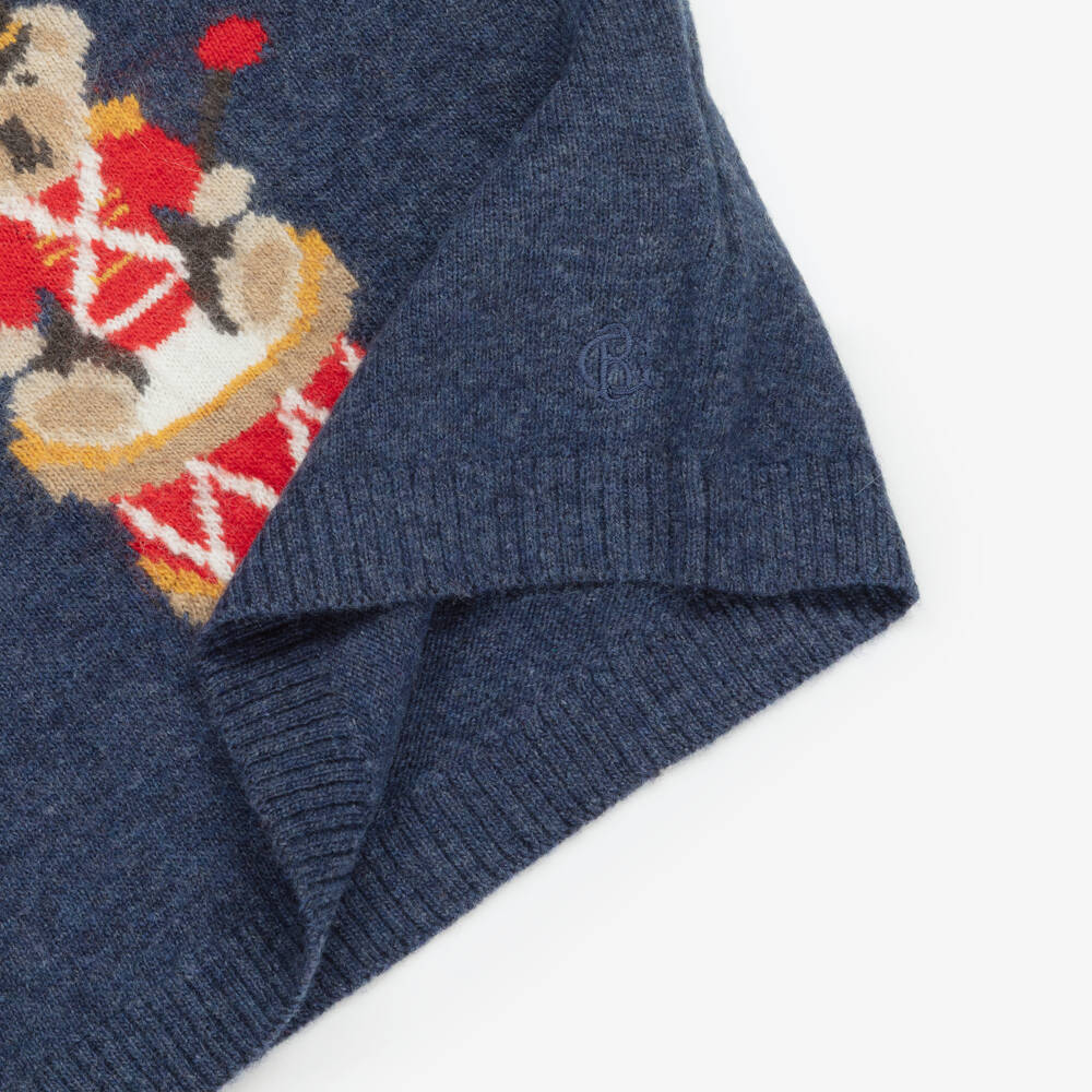 Beatrice & George-Брючный комплект синий из шерсти мериноса с мишкой барабанщиком для мальчиков | Childrensalon