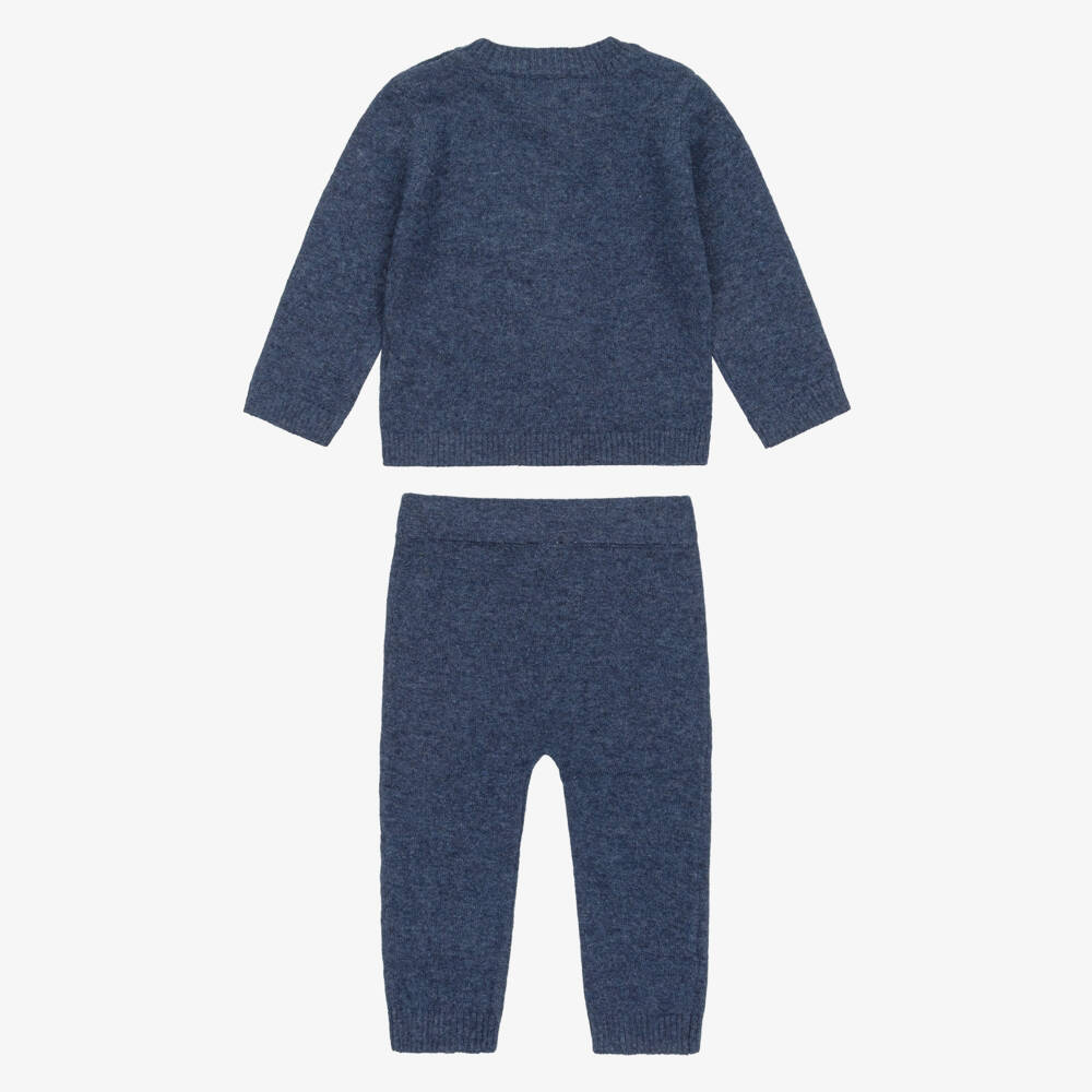 Beatrice & George-Брючный комплект синий из шерсти мериноса с мишкой барабанщиком для мальчиков | Childrensalon