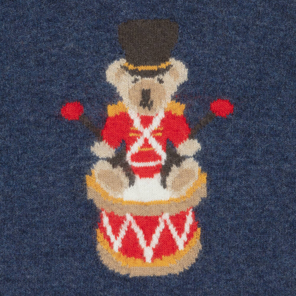 Beatrice & George-Брючный комплект синий из шерсти мериноса с мишкой барабанщиком для мальчиков | Childrensalon