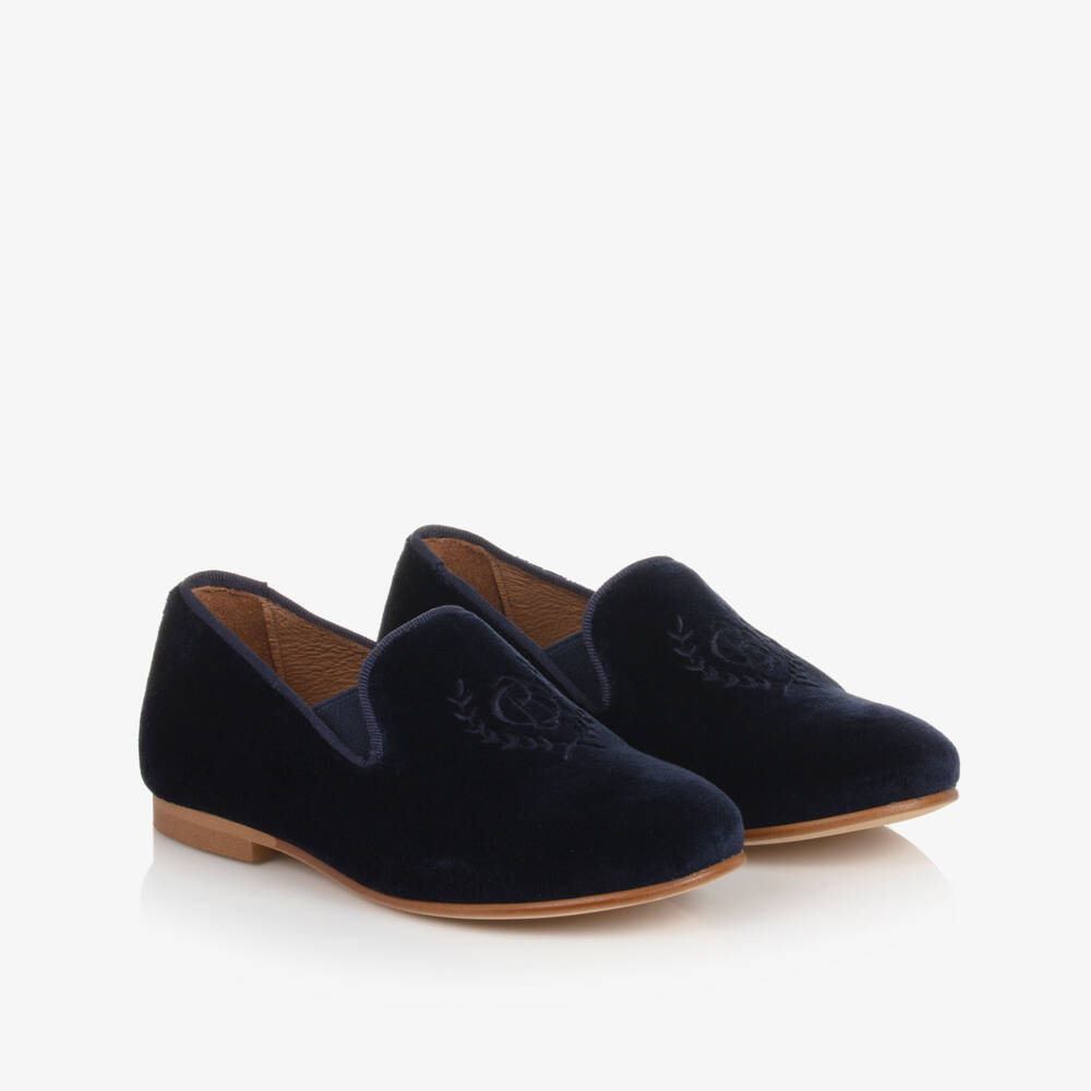 Beatrice & George-Boys Navy Blue Velvet Loafers | Childrensalon