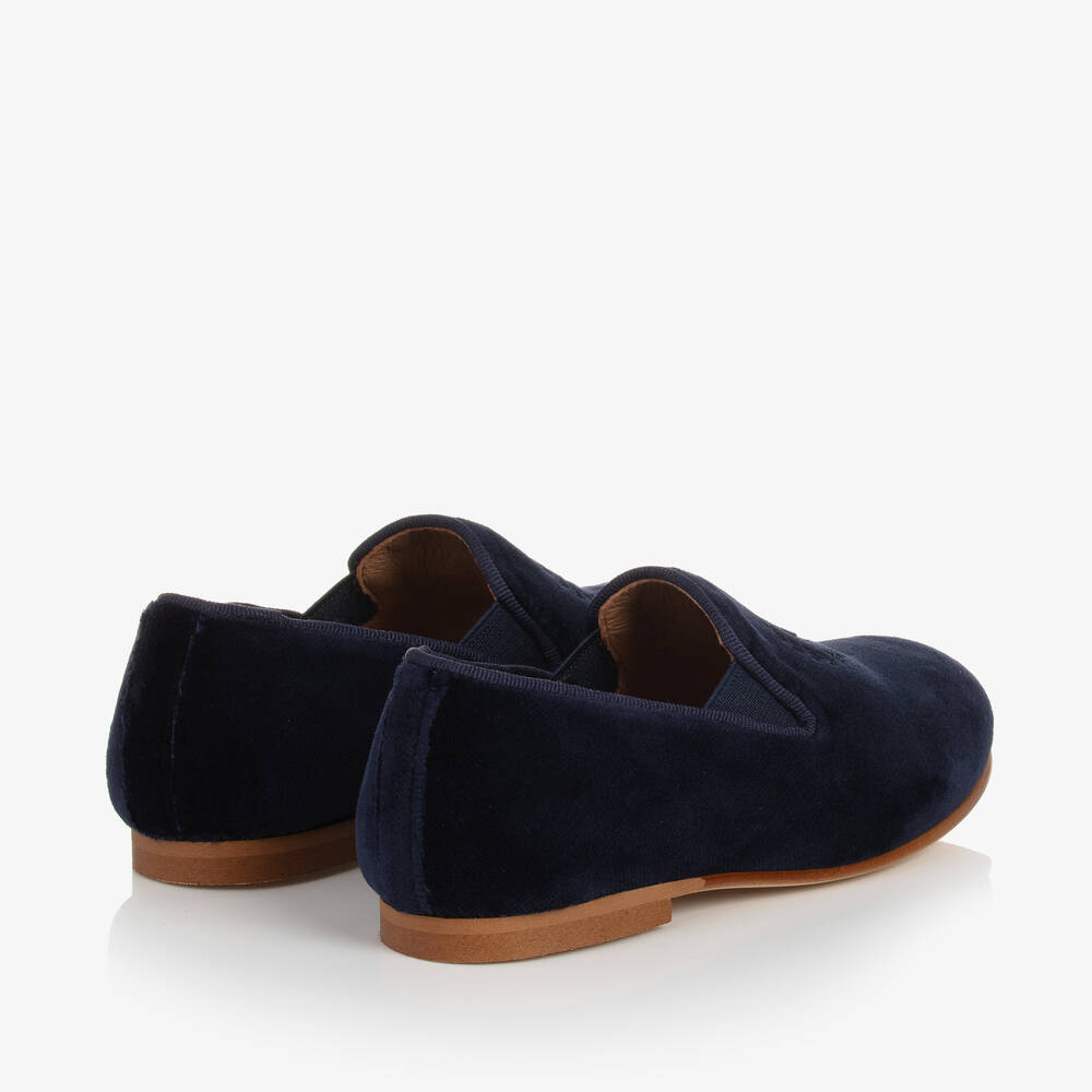 Beatrice & George-Boys Navy Blue Velvet Loafers | Childrensalon