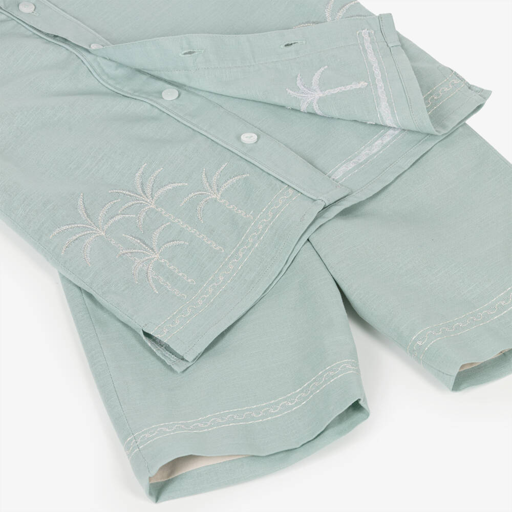 Beatrice & George-Boys Pale Green Shorts Set with Palm Tree Embroidery | Childrensalon