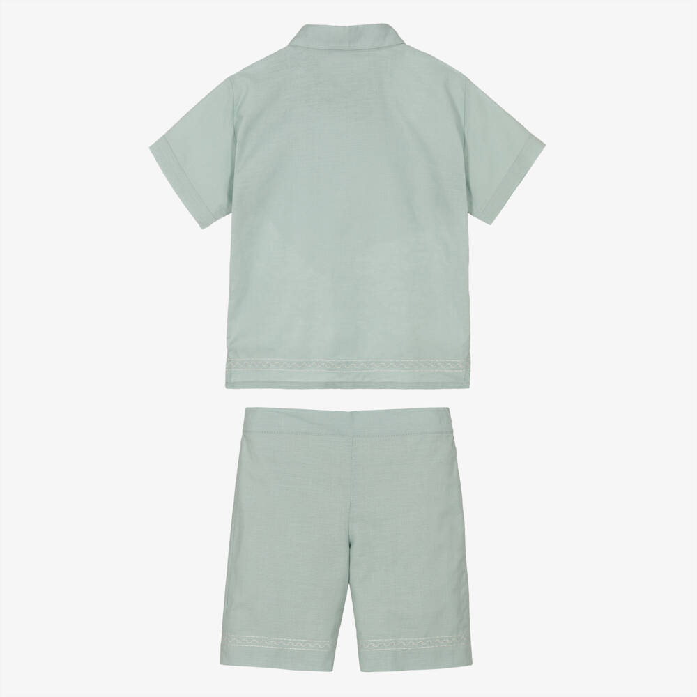 Beatrice & George-Boys Pale Green Shorts Set with Palm Tree Embroidery | Childrensalon
