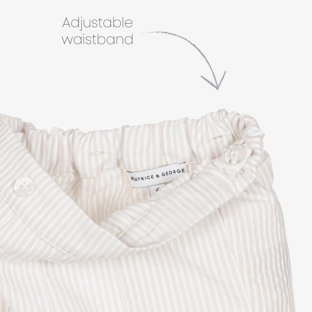 Beatrice & George-Boys Personalised Beige Sailor Buster Suit | Childrensalon