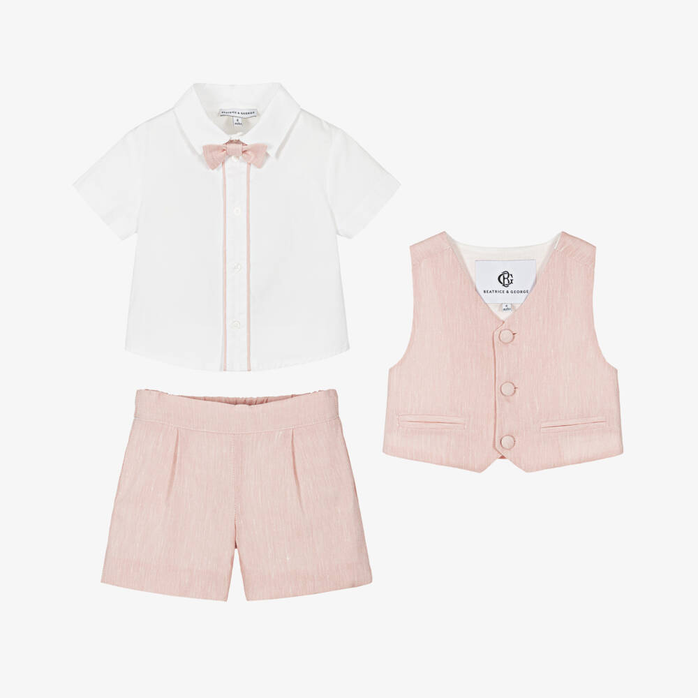 Beatrice & George-Boys Pink Waistcoat & Shorts Suit | Childrensalon
