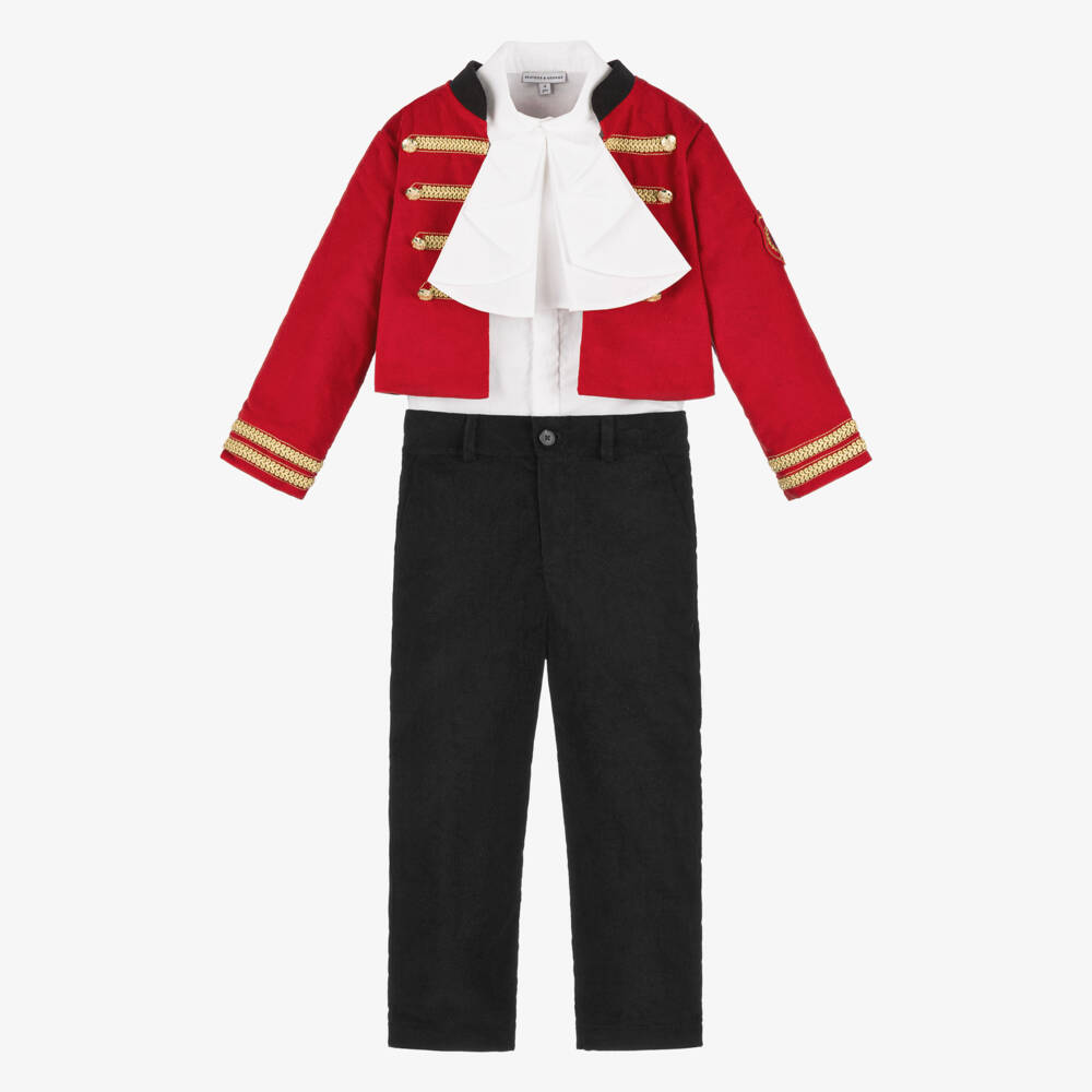 Beatrice & George-Boys Red Cotton Military 3 Piece Suit | Childrensalon