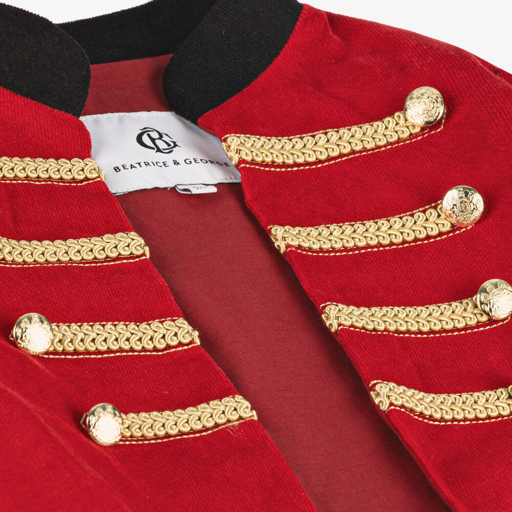 Beatrice & George-Boys Red Cotton Military 3 Piece Suit | Childrensalon