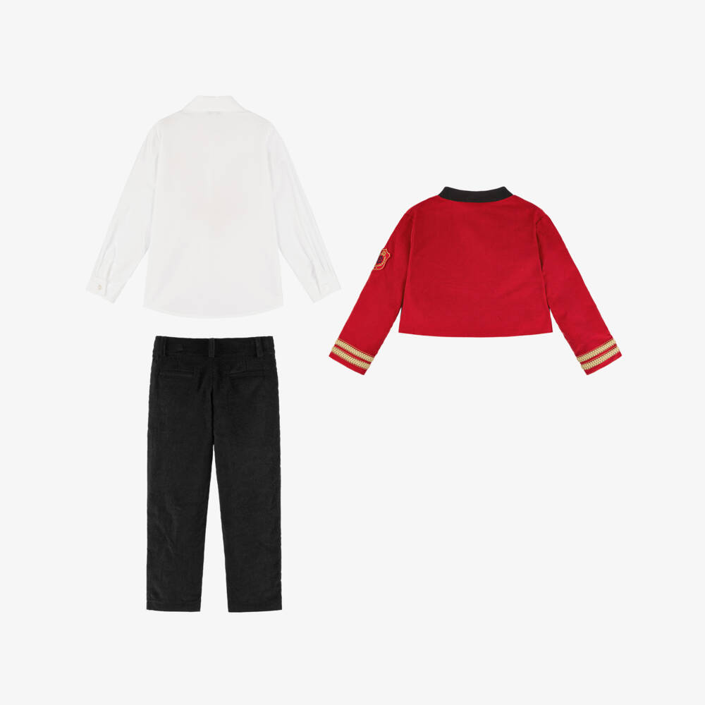 Beatrice & George-Boys Red Cotton Military 3 Piece Suit | Childrensalon