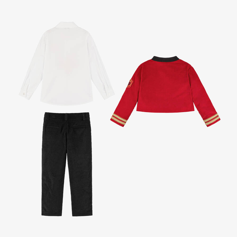 Beatrice & George-Boys Red Cotton Military 3 Piece Suit | Childrensalon