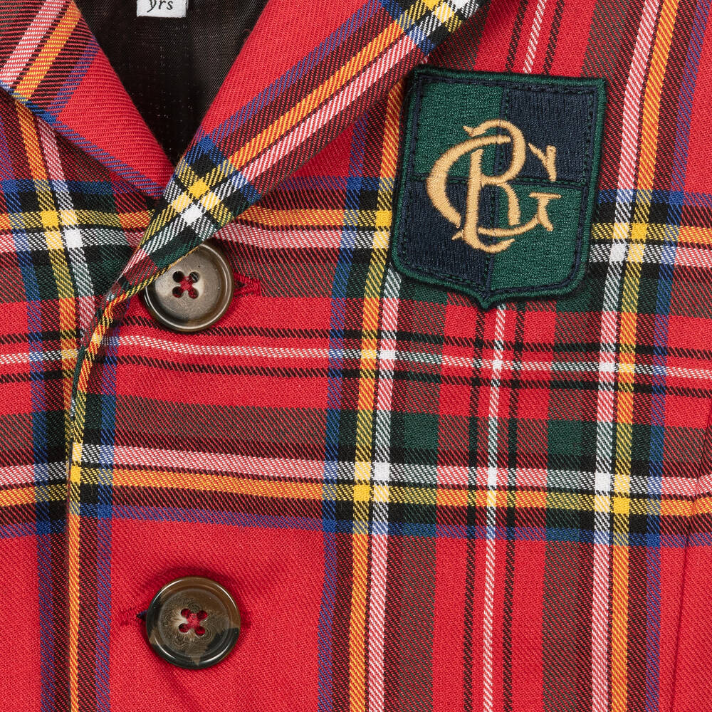 Beatrice & George-Красно-черный комплект из шотландки и бархата | Childrensalon