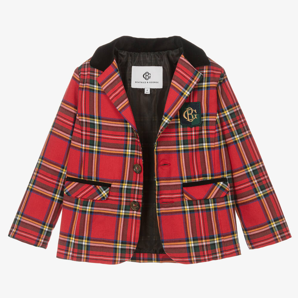 Beatrice & George-Красно-черный комплект из шотландки и бархата | Childrensalon