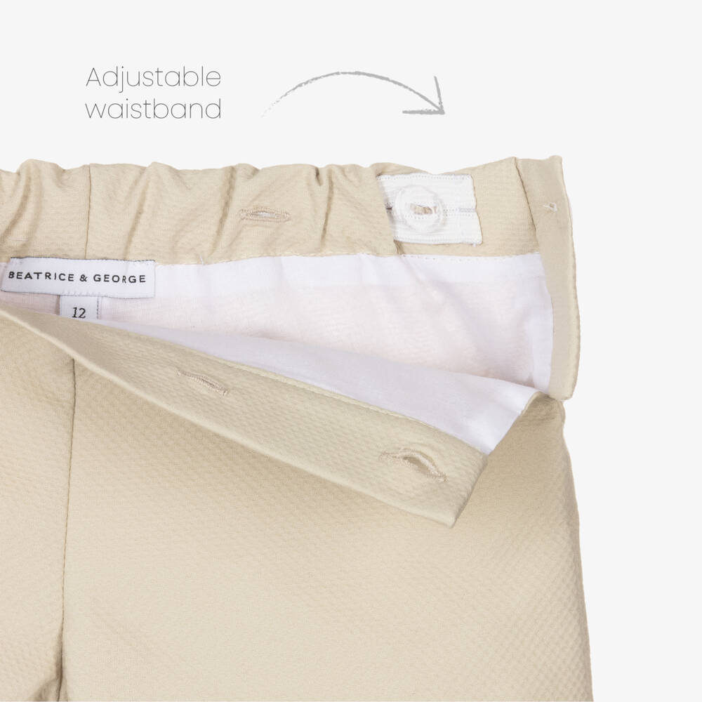 Beatrice & George-Boys White & Beige Cotton Buster Suit | Childrensalon