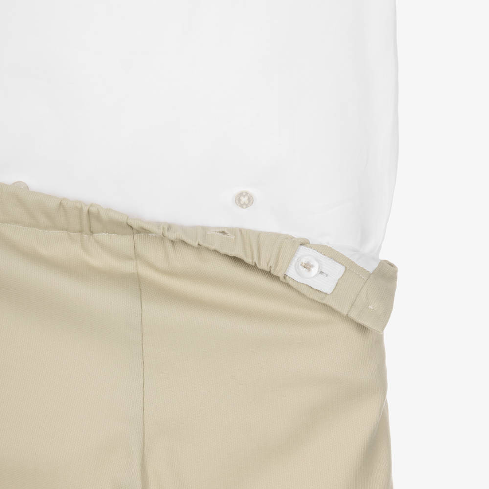 Beatrice & George-Boys White & Beige Double Breasted Buster Suit | Childrensalon