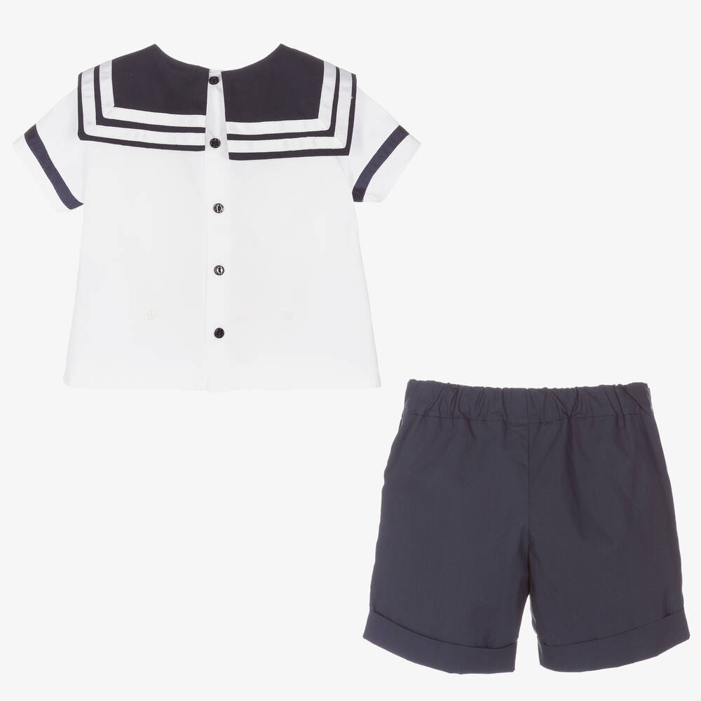 Beatrice & George-Boys White & Blue Cotton Sailor Buster Suit | Childrensalon