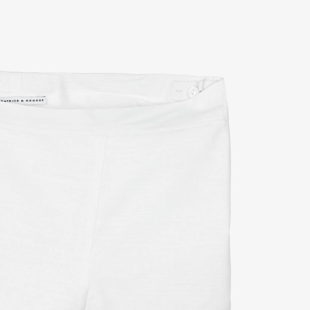 Beatrice & George-Boys White Cotton & Linen Embroidered Shorts Set | Childrensalon
