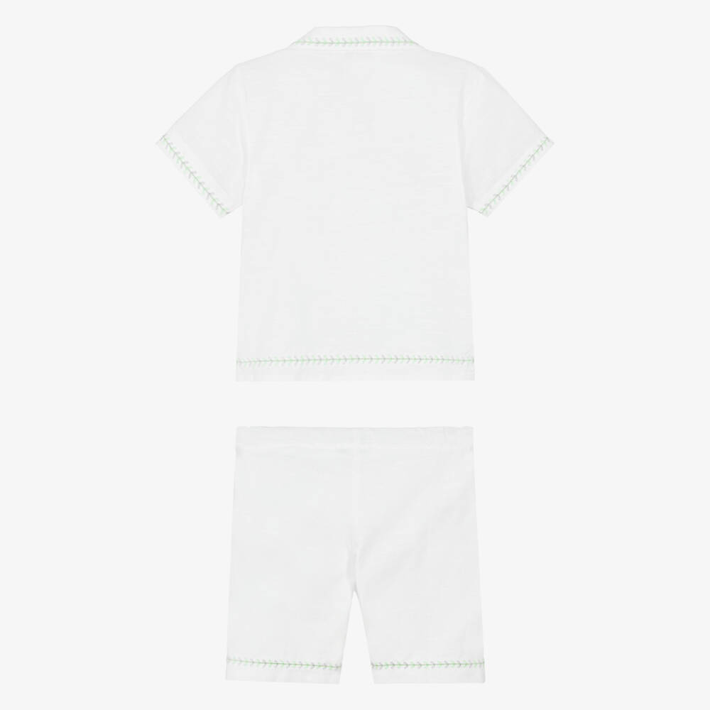 Beatrice & George-Boys White Cotton & Linen Embroidered Shorts Set | Childrensalon