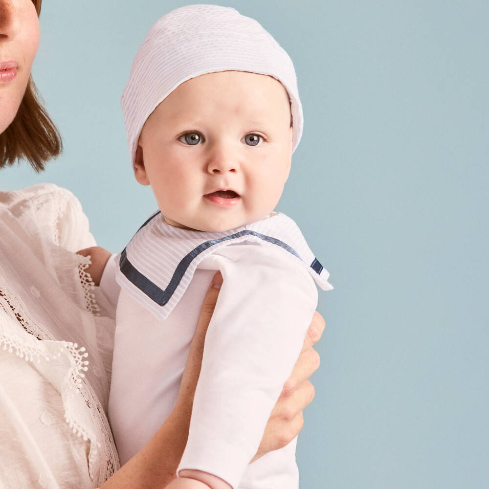 Beatrice & George-Boys White Cotton Sailor Babygrow Set | Childrensalon