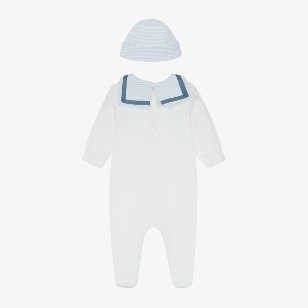 Beatrice & George-Boys White Cotton Sailor Babygrow Set | Childrensalon