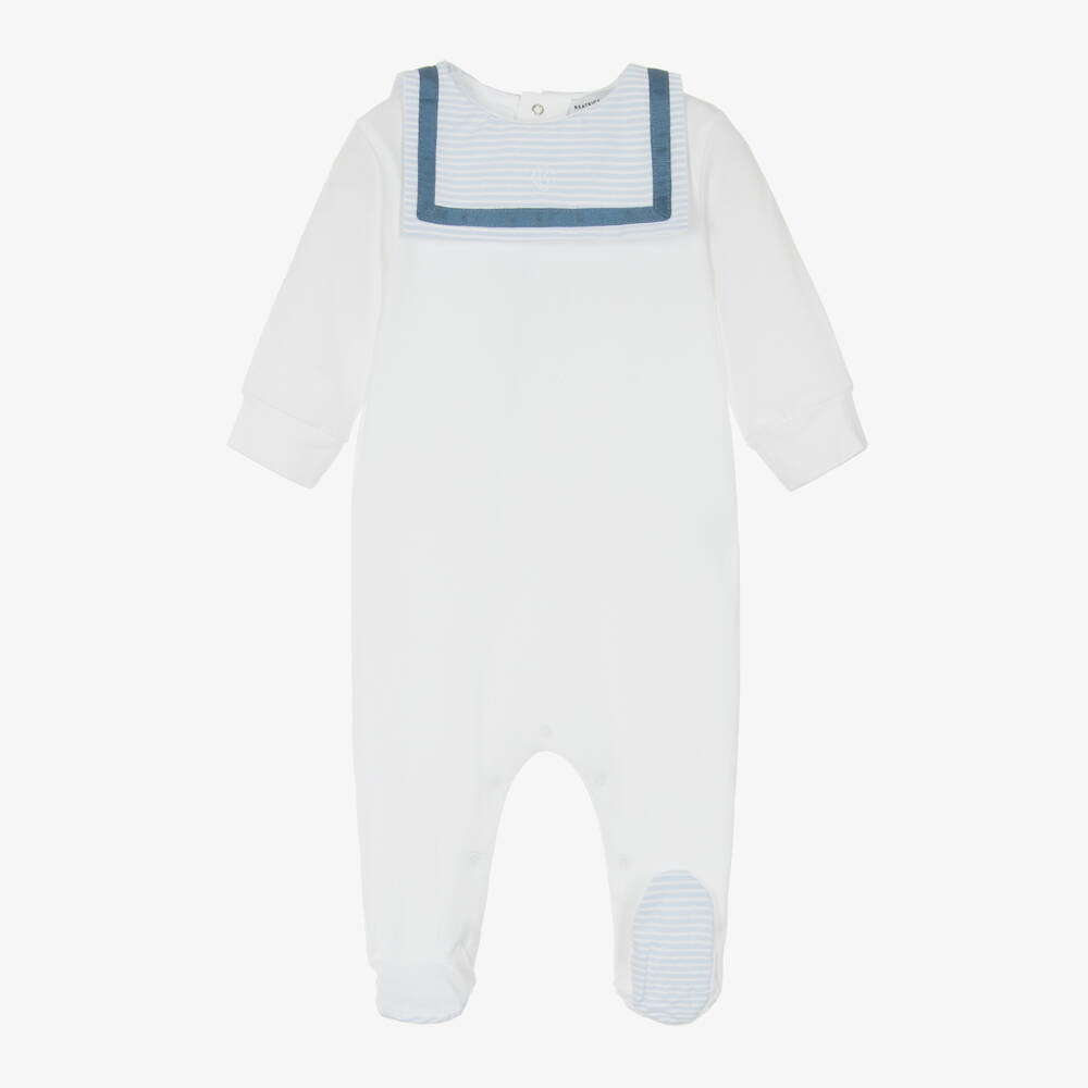 Beatrice & George-Boys White Cotton Sailor Babygrow Set | Childrensalon