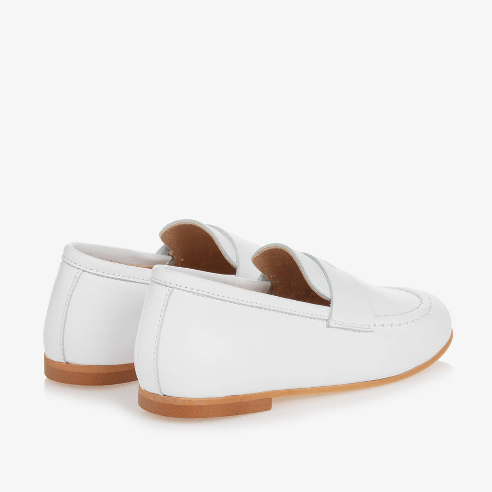 Beatrice & George-Boys White Leather Monogram Loafers | Childrensalon