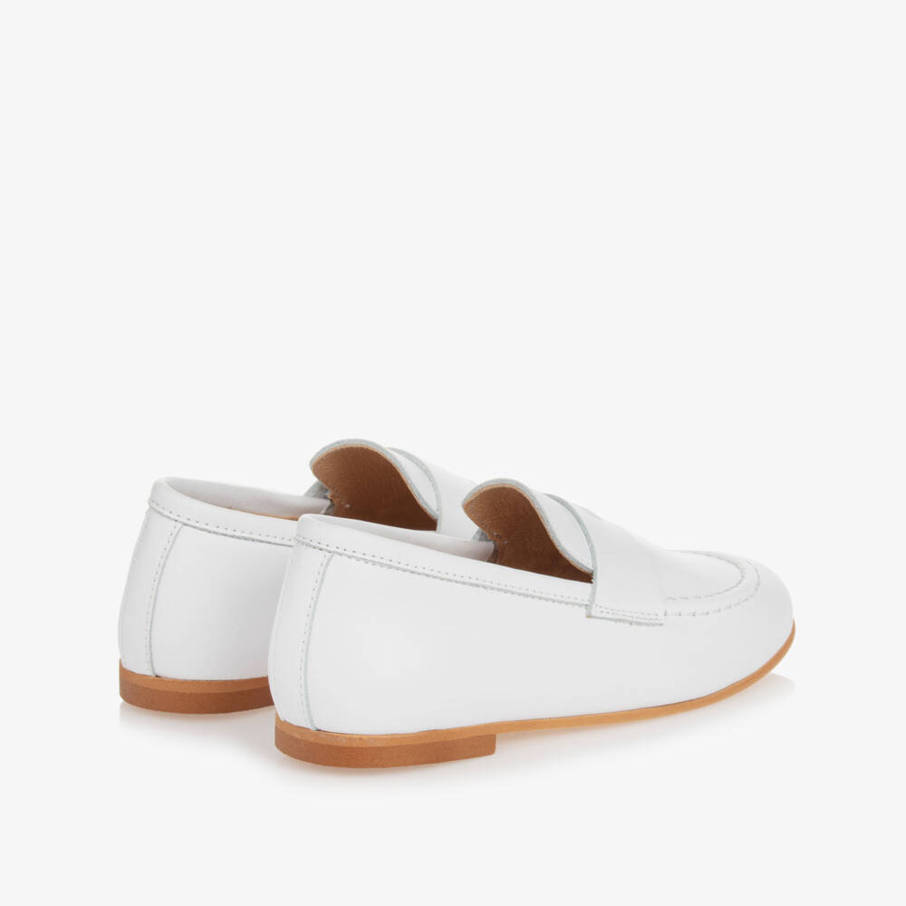 Beatrice & George-Boys White Leather Monogram Loafers | Childrensalon