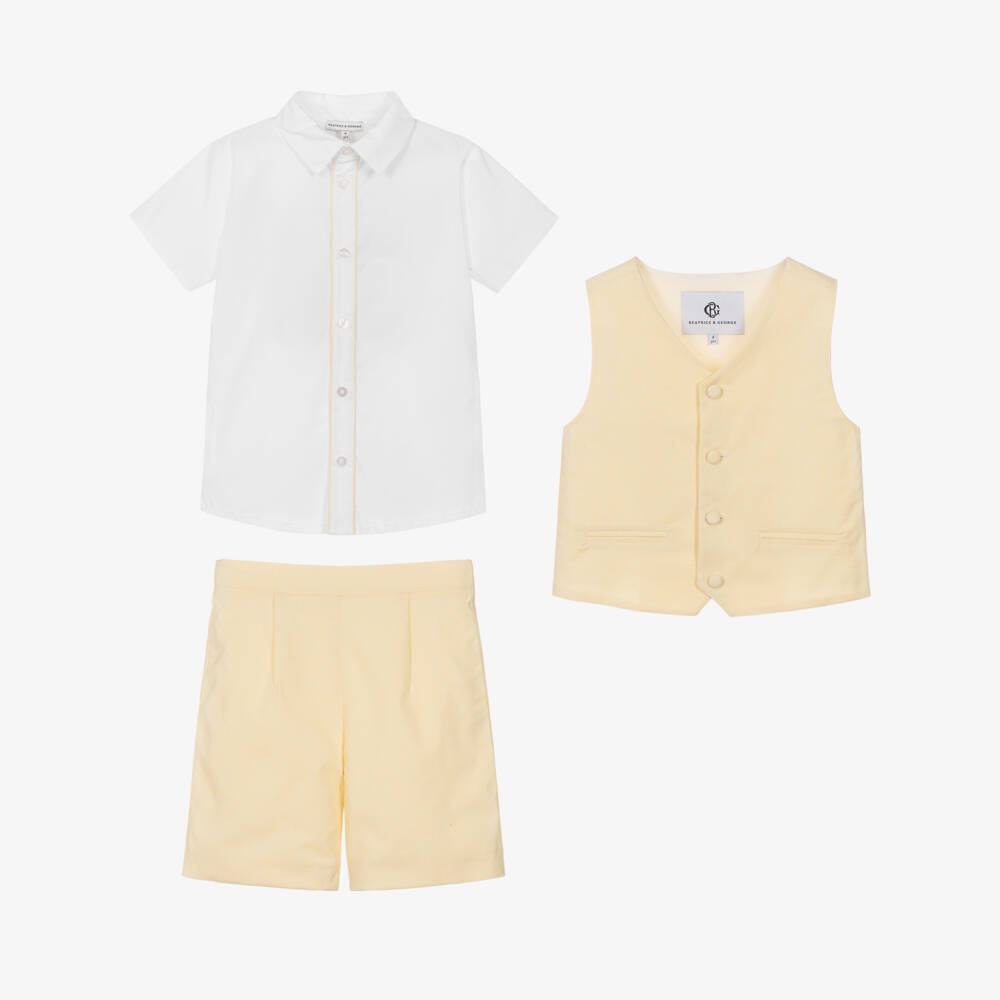 Beatrice & George-Boys Yellow Waistcoat & Shorts Suit | Childrensalon