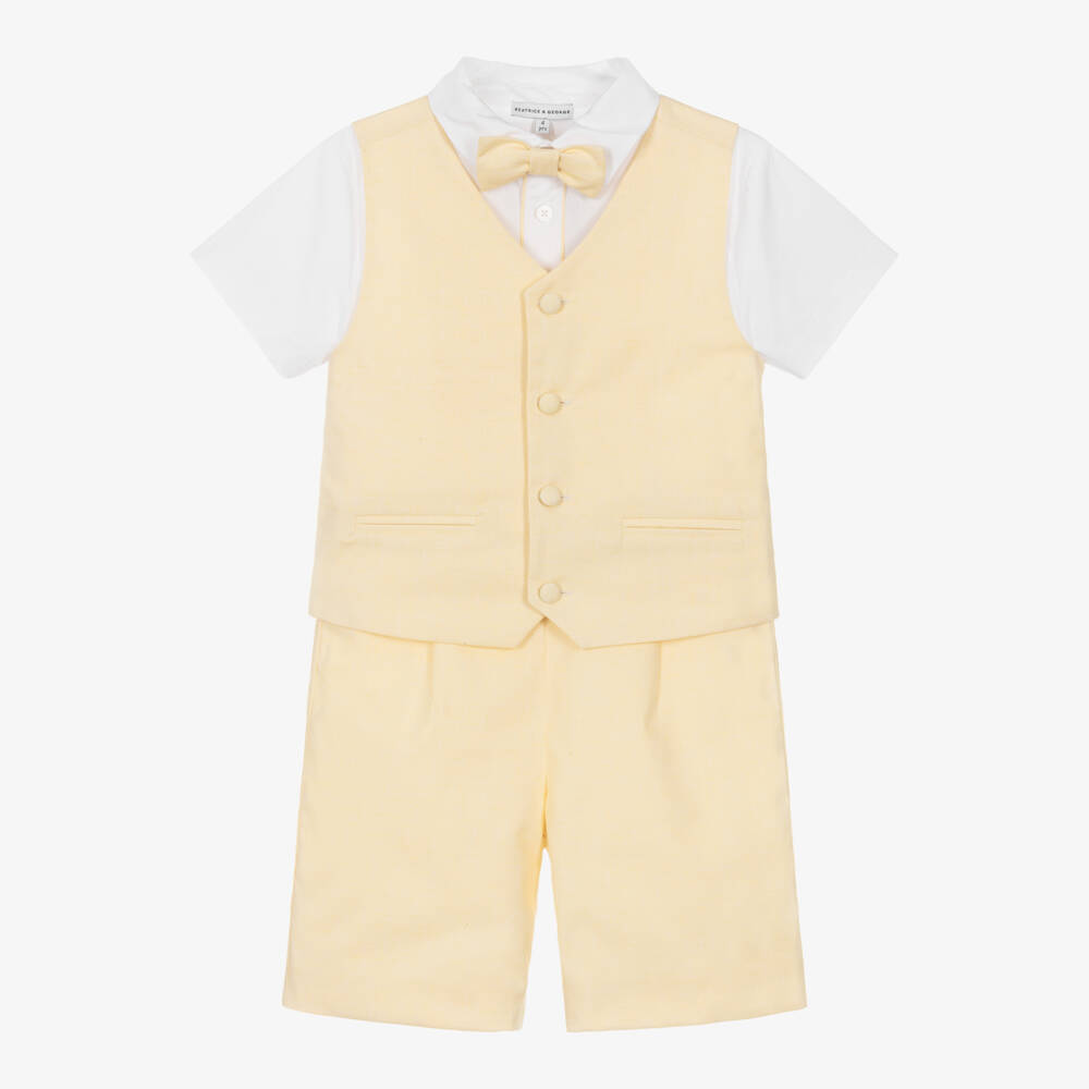 Beatrice & George-بدلة شورت وجيليه لون أصفر للأولاد | Childrensalon