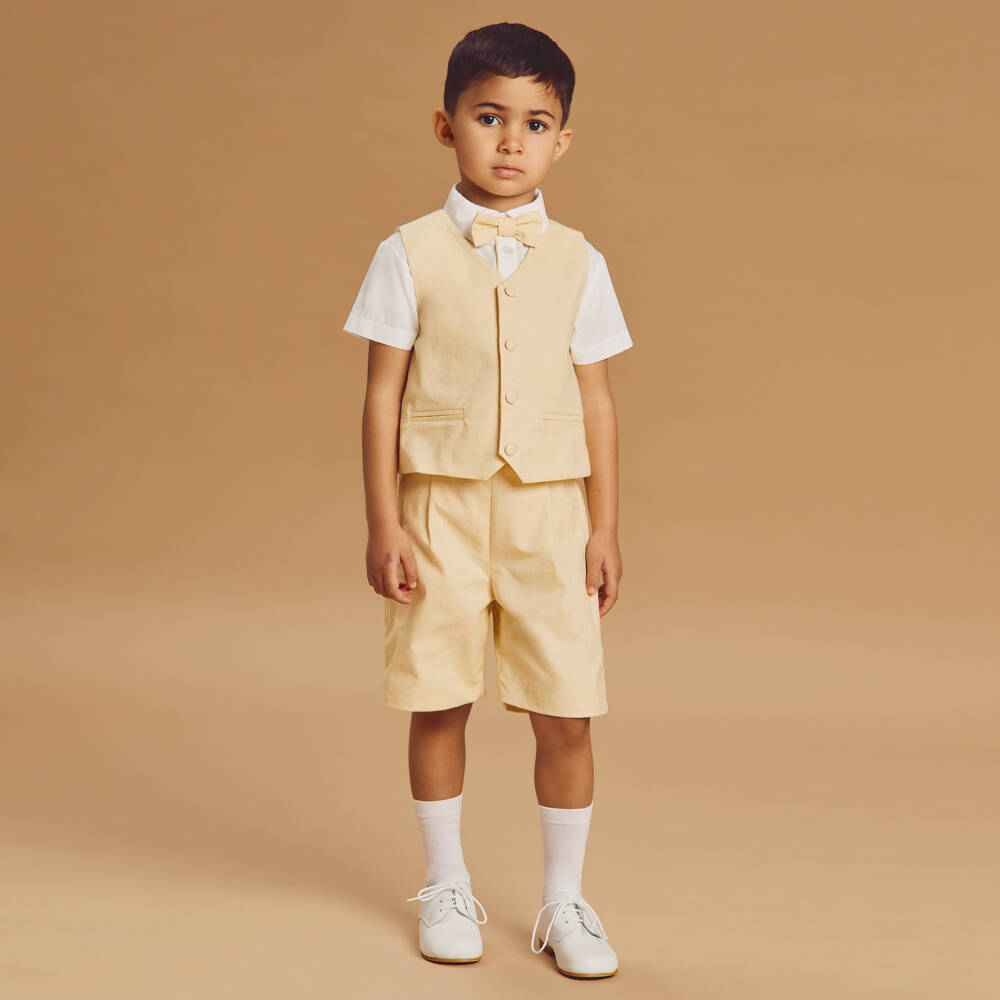 Beatrice & George-Boys Yellow Waistcoat & Shorts Suit | Childrensalon
