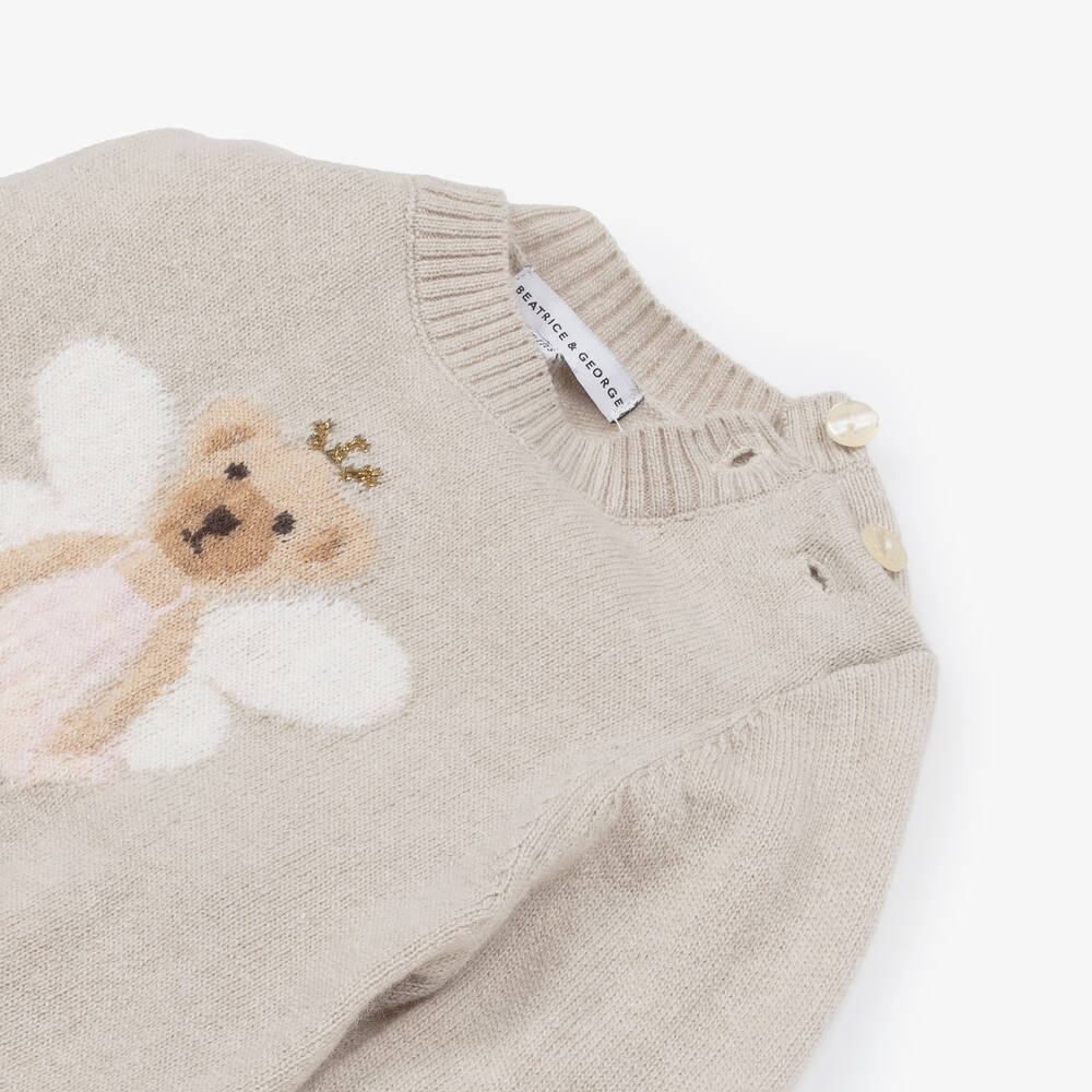 Beatrice & George-Бежевый свитер с брюками из шерсти и кашемира для девочек | Childrensalon