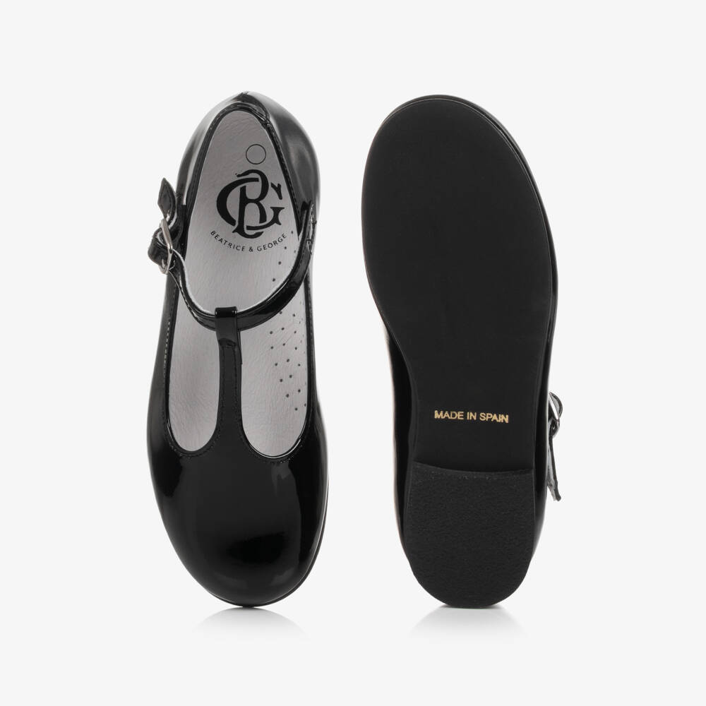 Beatrice & George-Girls Black Patent Leather T-Bar Shoes | Childrensalon