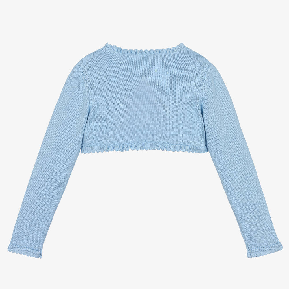 Beatrice & George-Girls Blue Cotton Knit Bolero Cardigan | Childrensalon