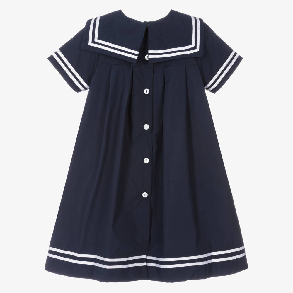 Beatrice & George-Girls Blue Cotton Sailor Dress | Childrensalon