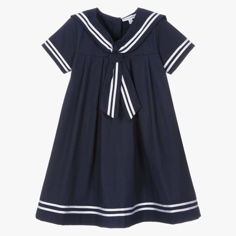 Beatrice & George-Синее хлопковое платье в матросском стиле | Childrensalon