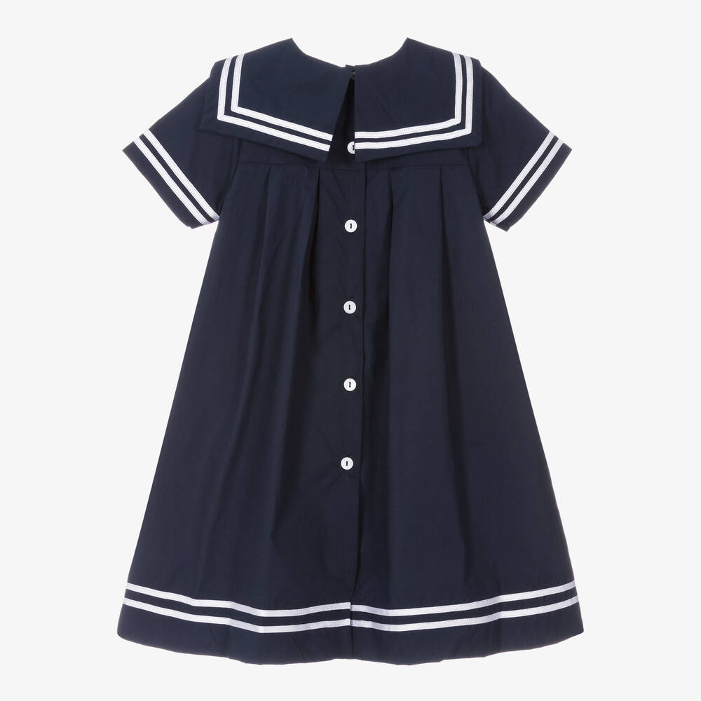 Beatrice & George-Girls Blue Cotton Sailor Dress | Childrensalon