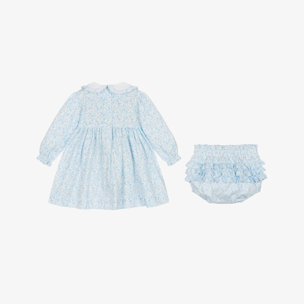 Beatrice & George-Girls Blue Hand-Smocked Cotton Dress | Childrensalon