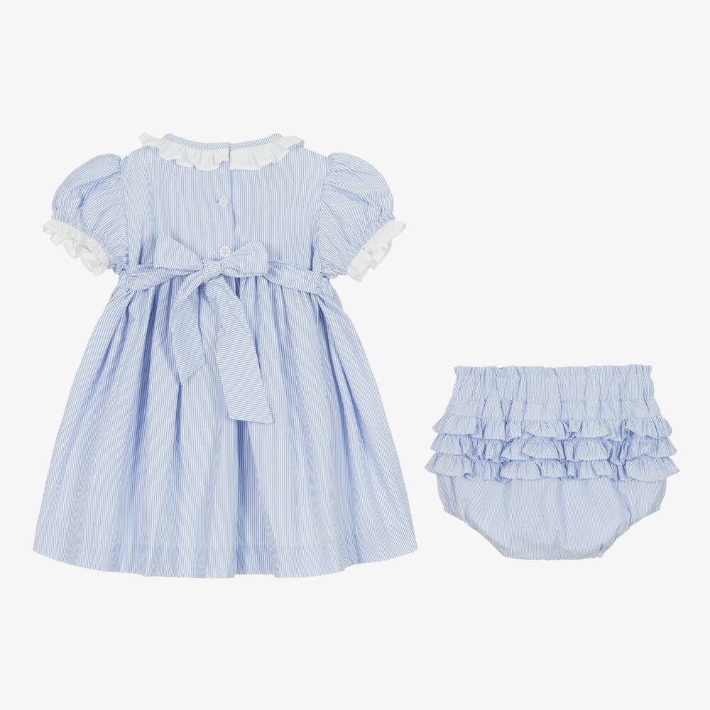 Beatrice & George-Girls Blue Hand-Smocked Cotton Dress | Childrensalon
