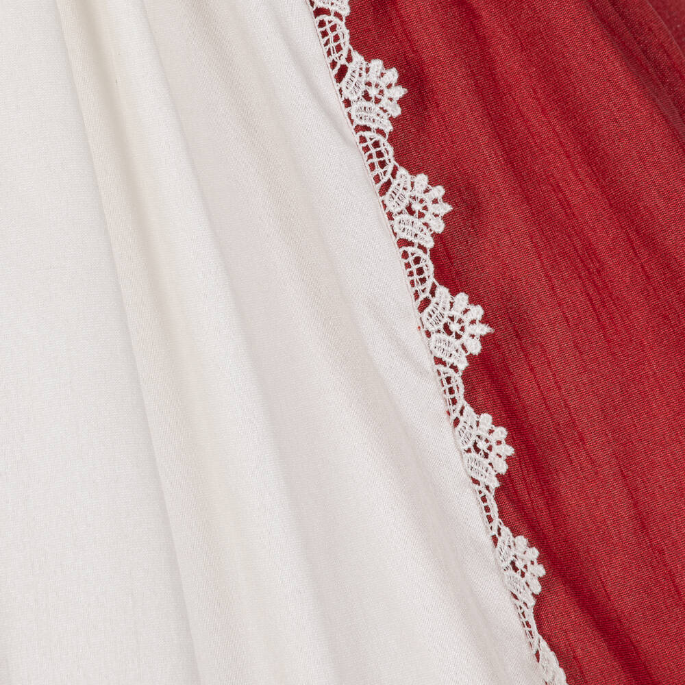 Beatrice & George-Girls Burgundy & Ivory Dupion Dress with Golden Embroidery | Childrensalon