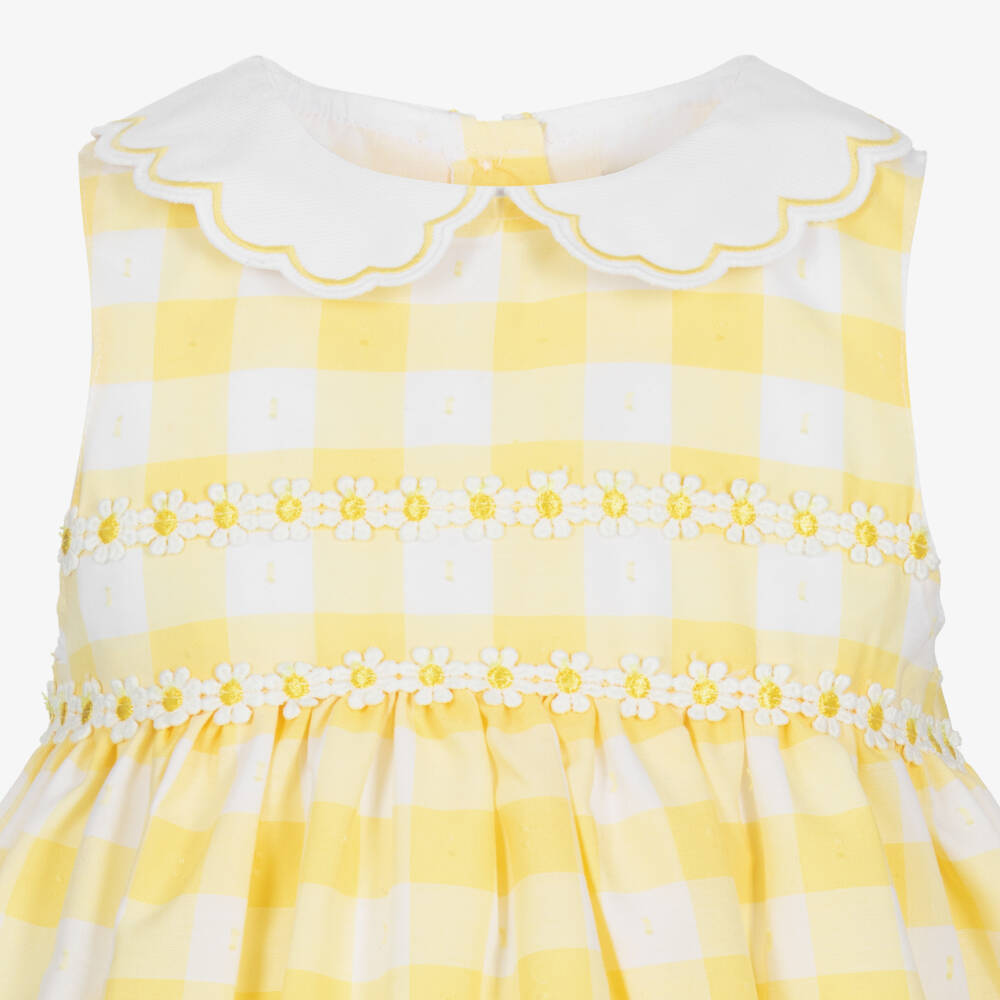 Beatrice & George-Girls Butter Yellow Gingham Check Dress | Childrensalon
