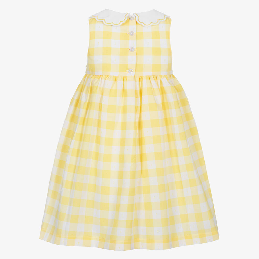 Beatrice & George-Girls Butter Yellow Gingham Check Dress | Childrensalon