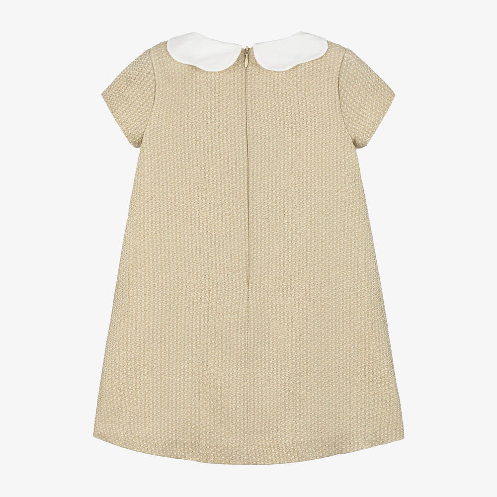 Beatrice & George-Girls Glittery Gold Jacquard Dress | Childrensalon
