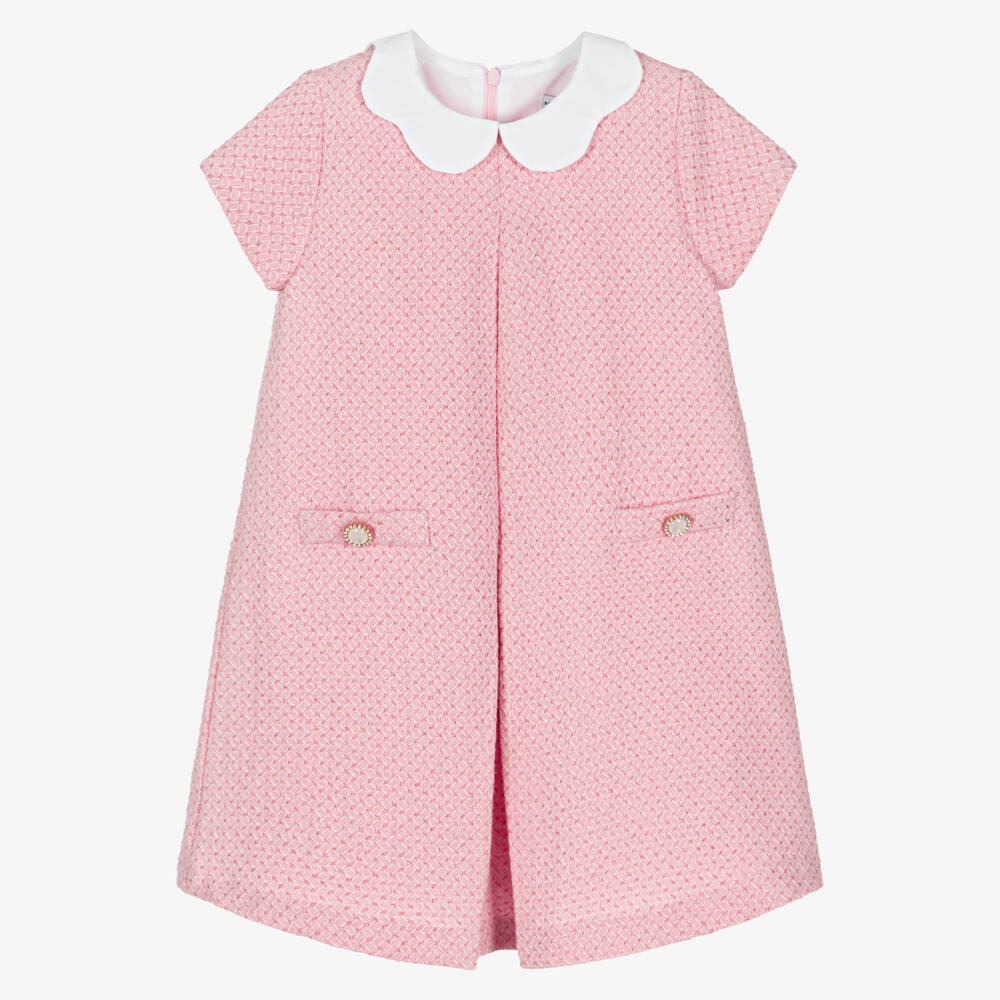 Beatrice & George-Girls Glittery Pink Jacquard Dress | Childrensalon