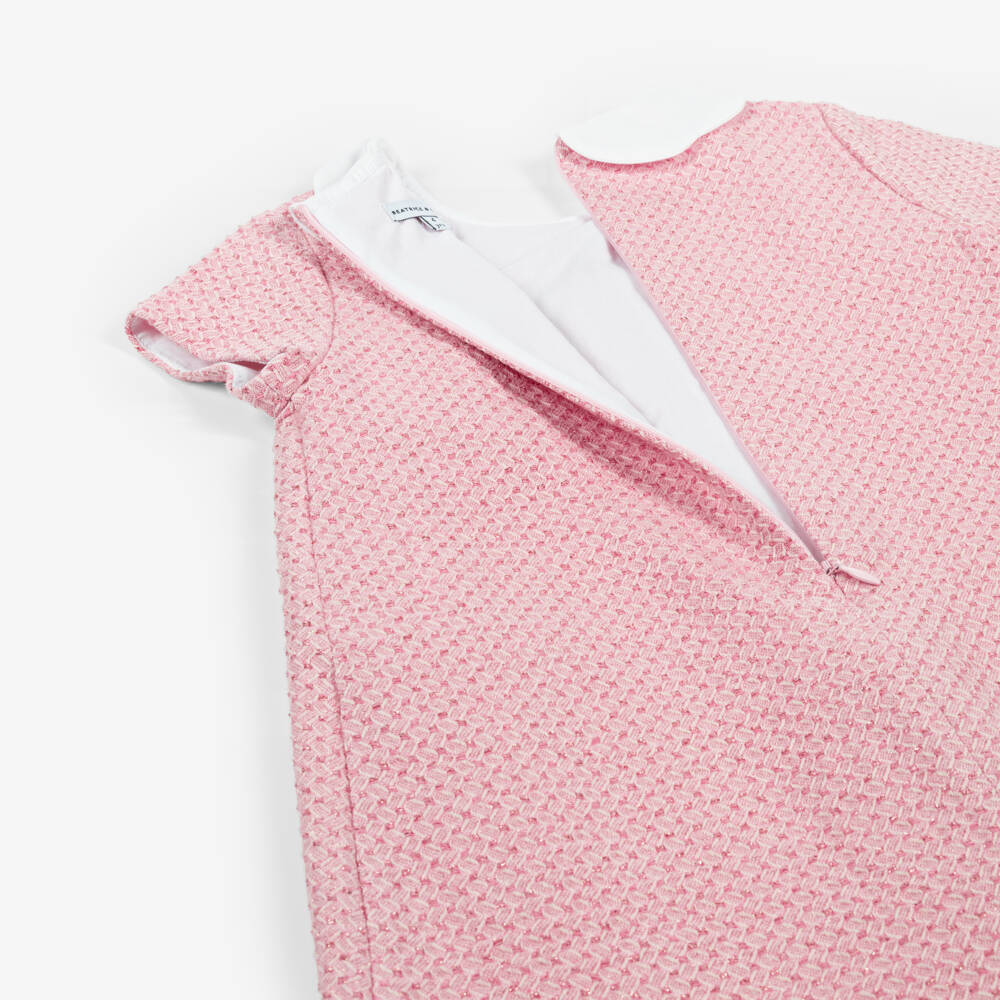 Beatrice & George-Girls Glittery Pink Jacquard Dress | Childrensalon