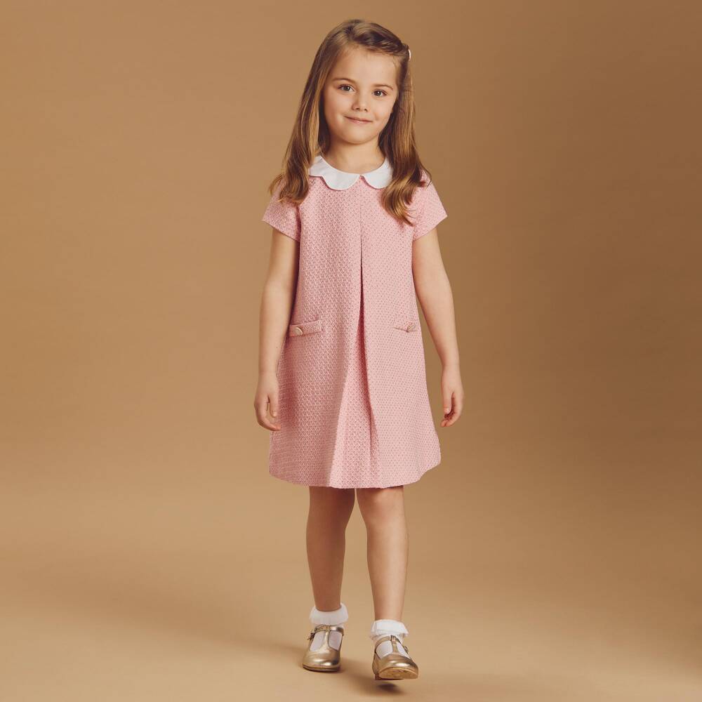 Beatrice & George-Girls Glittery Pink Jacquard Dress | Childrensalon
