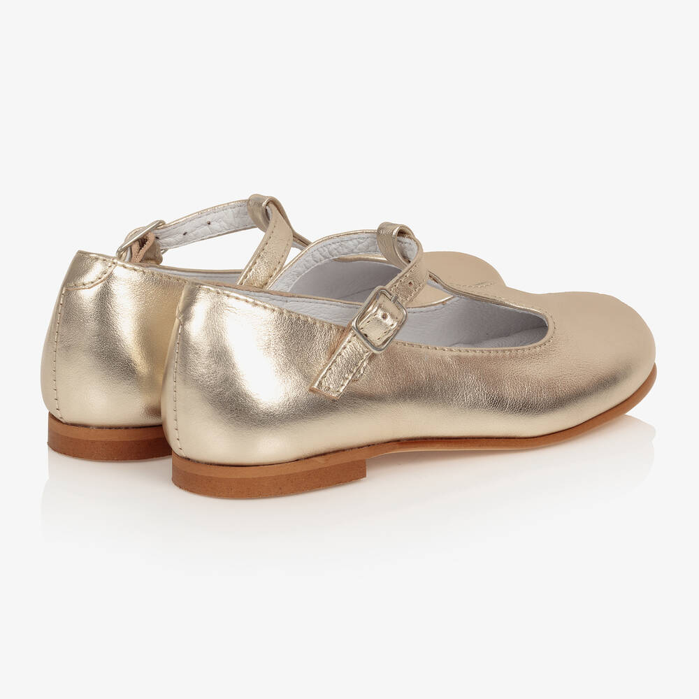 Beatrice & George-Girls Gold Leather T-Bar Shoes | Childrensalon