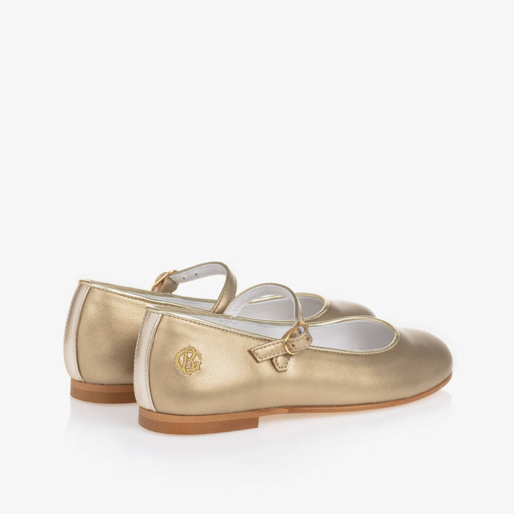 Beatrice & George-Girls Gold Mary Jane Shoes | Childrensalon