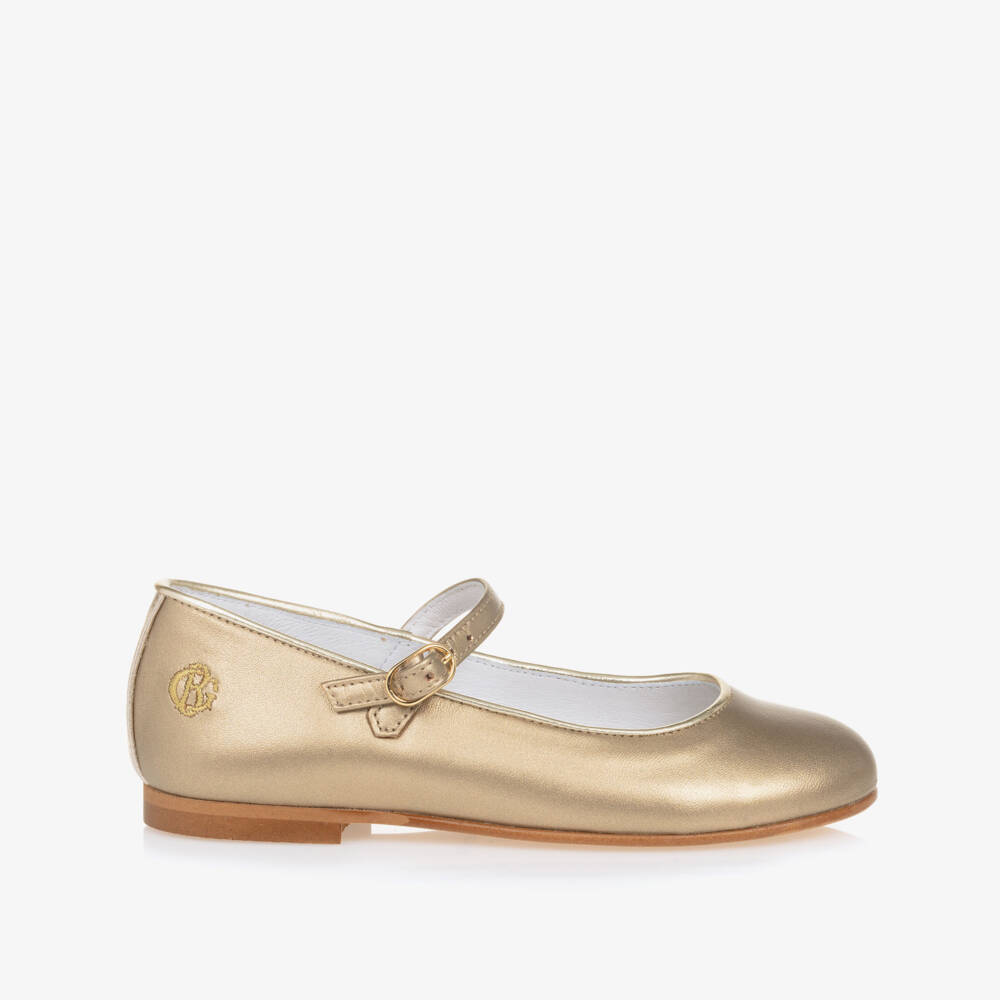 Beatrice & George-Girls Gold Mary Jane Shoes | Childrensalon