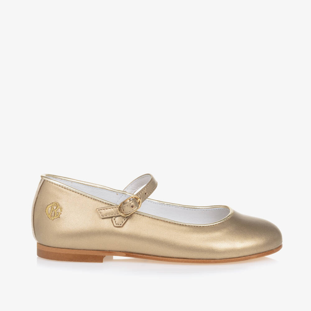 Beatrice & George-Girls Gold Mary Jane Shoes | Childrensalon
