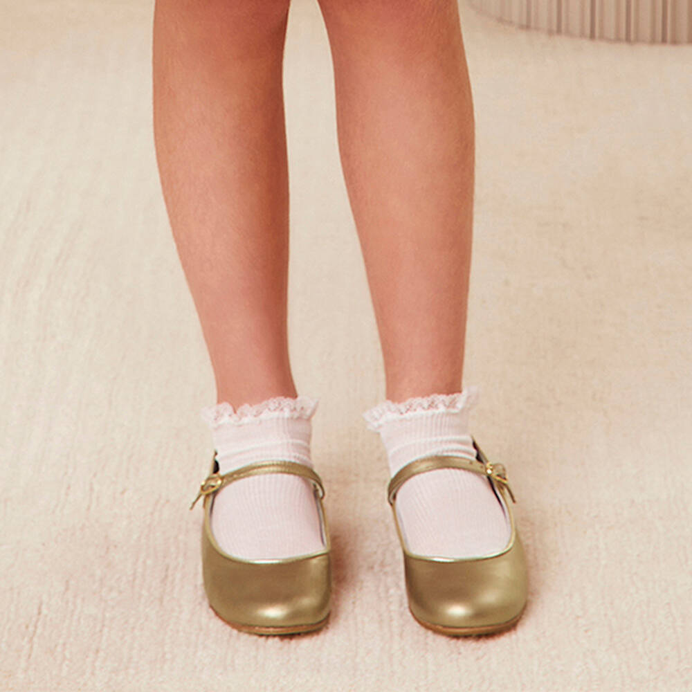Beatrice & George-Girls Gold Mary Jane Shoes | Childrensalon