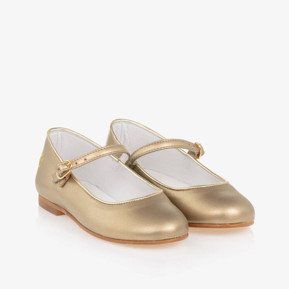 Beatrice & George-Girls Gold Mary Jane Shoes | Childrensalon